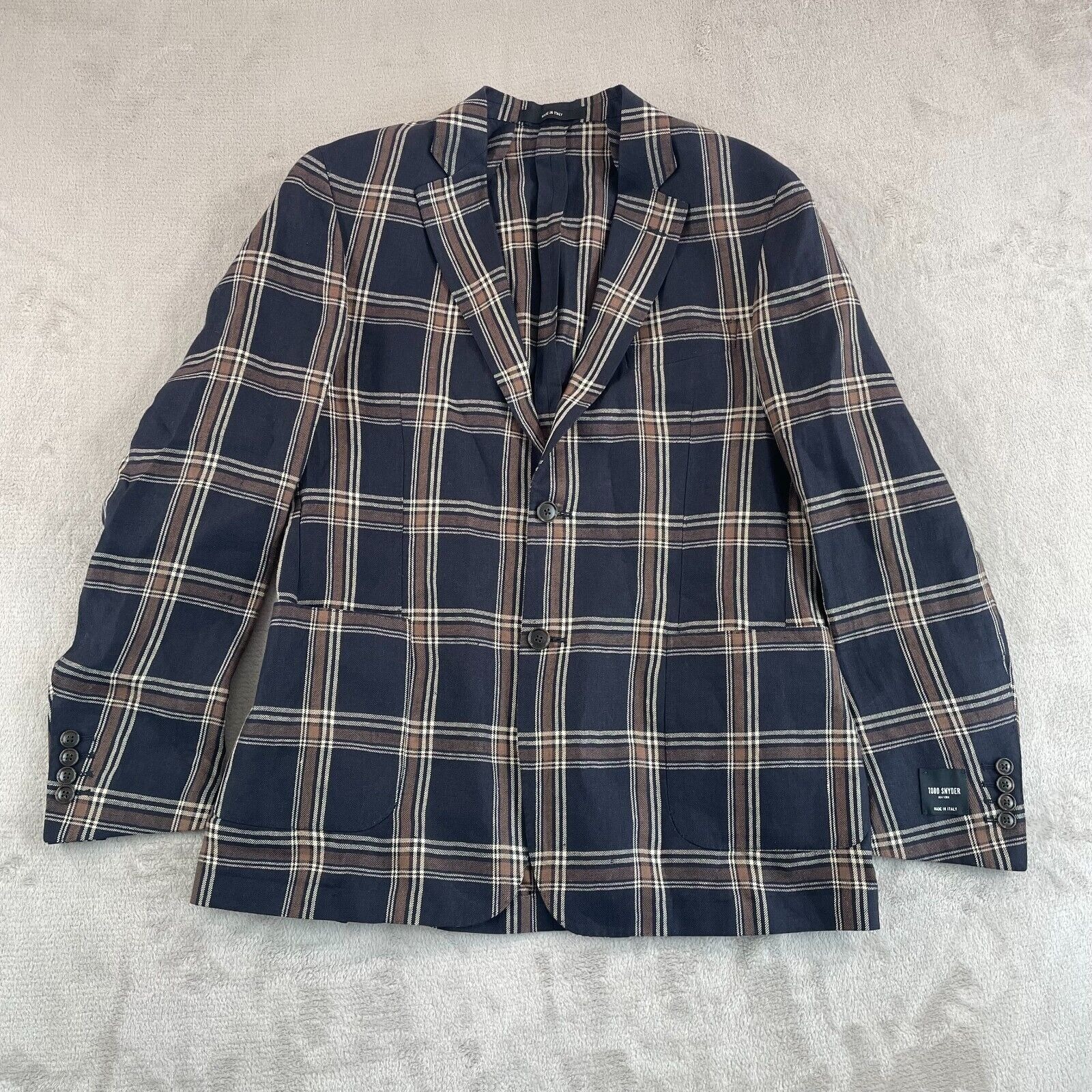 Todd Snyder Sport Coat 40r Black Brown Checks 100% Linen Unstructured Italy Nwot